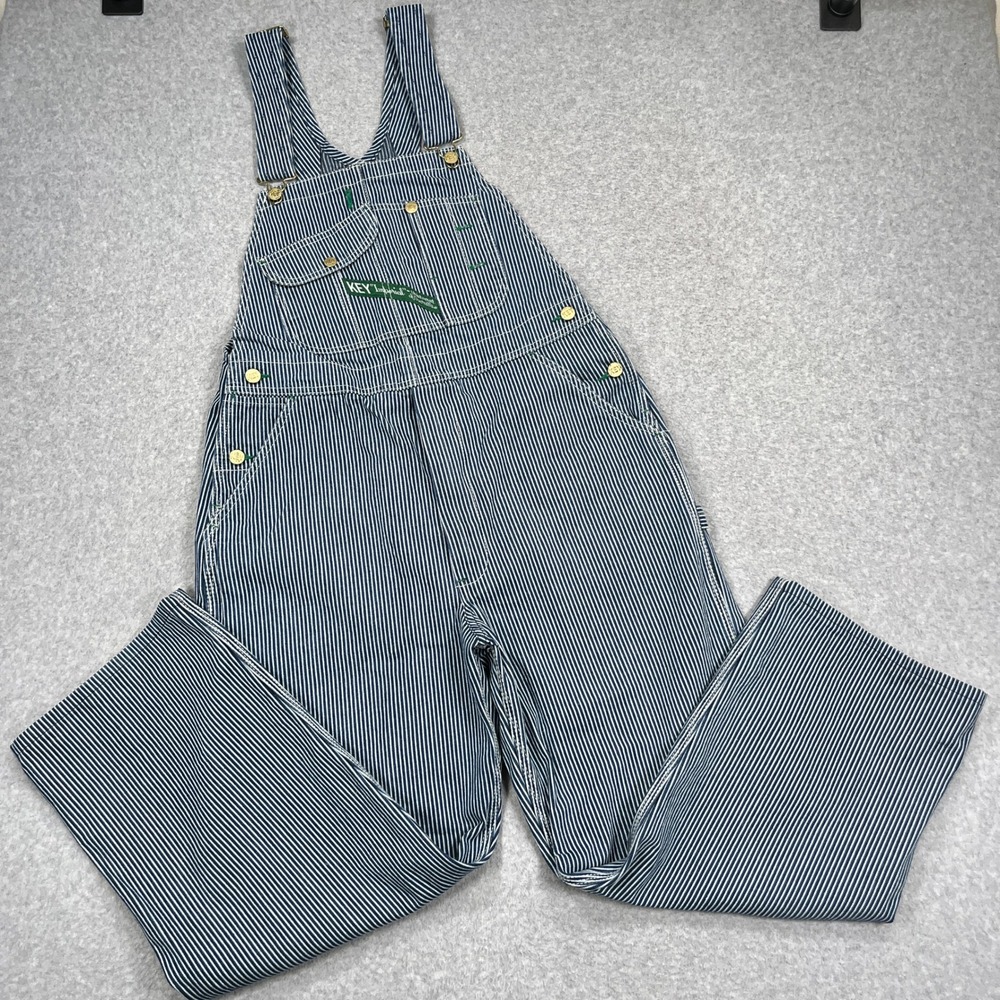 Vintage KEY Imperial Overalls Mens 34x26.5 Hickory Stripe Railroad Bib Carpenter